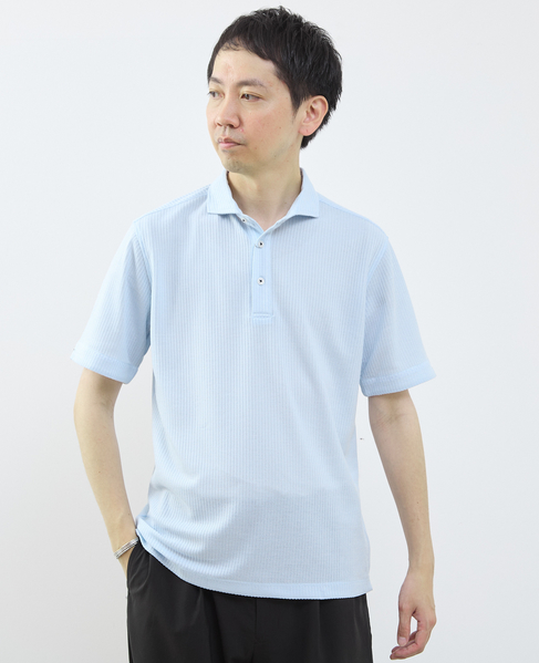 リンクスストライプ半袖ホリゾンカラーポロシャツ 詳細画像 ブルー 2