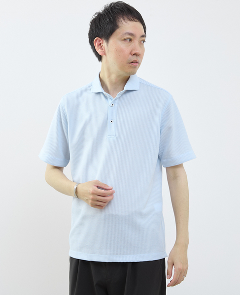 リンクスストライプ半袖ホリゾンカラーポロシャツ 詳細画像 ブルー 3