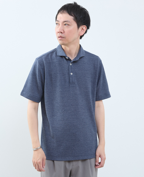 リンクスストライプ半袖ホリゾンカラーポロシャツ 詳細画像 ブルー 6