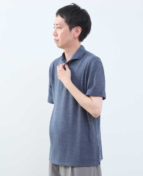 リンクスストライプ半袖ホリゾンカラーポロシャツ 詳細画像 ブルー 7