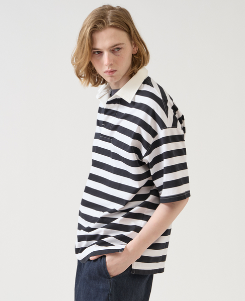 【1978 MEN'S MELROSE】コットンボーダーラガーシャツ 詳細画像 シロクロ 10