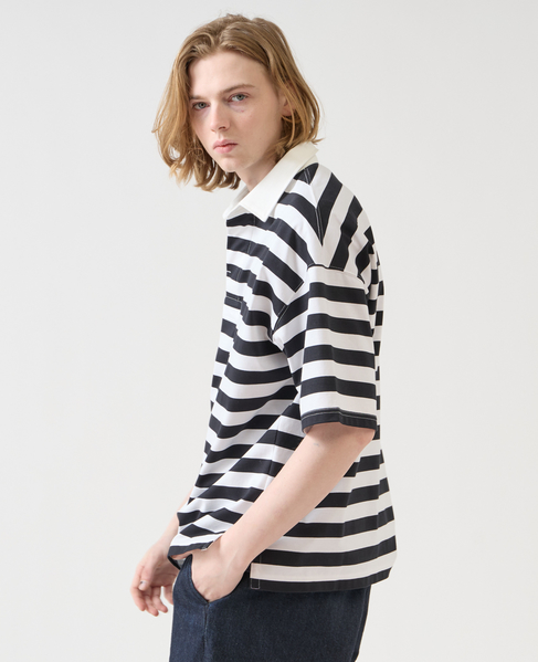 【1978 MEN'S MELROSE】コットンボーダーラガーシャツ 詳細画像 シロクロ 11