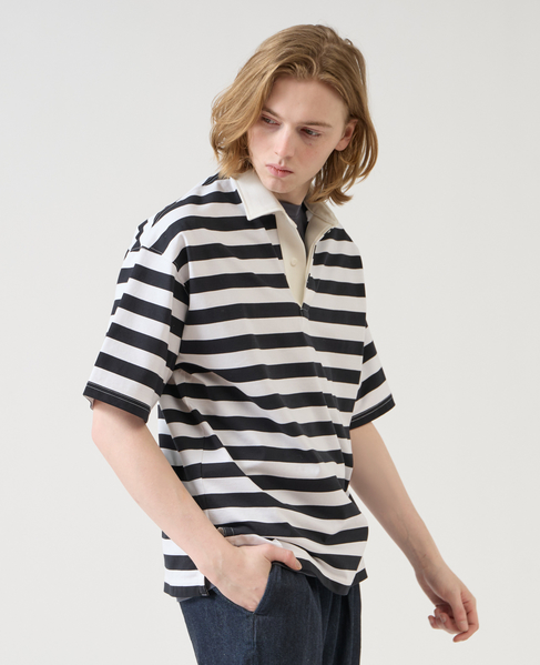 【1978 MEN'S MELROSE】コットンボーダーラガーシャツ 詳細画像 シロクロ 14