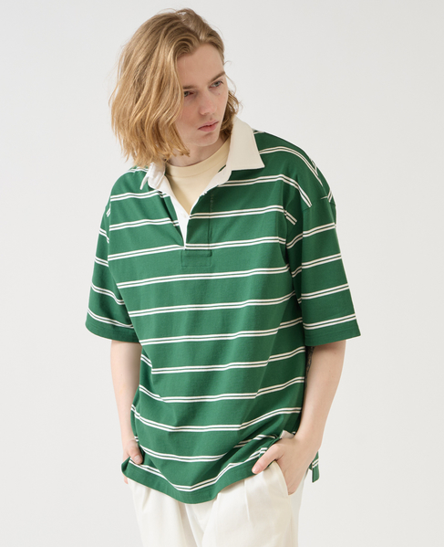 【1978 MEN'S MELROSE】コットンボーダーラガーシャツ 詳細画像 グリーン 3