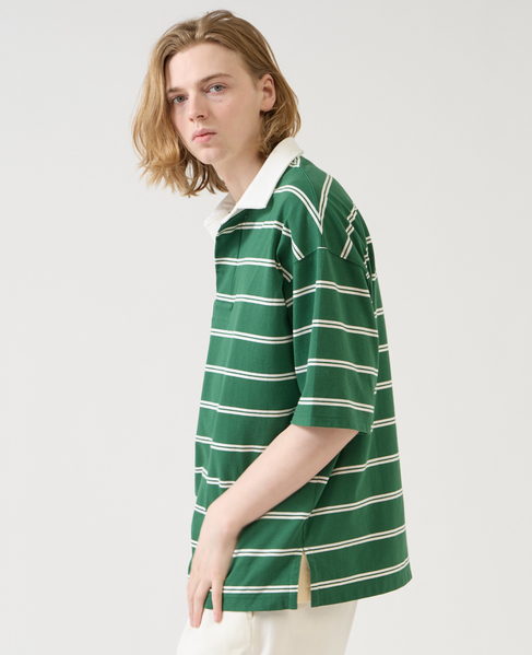 【1978 MEN'S MELROSE】コットンボーダーラガーシャツ 詳細画像 グリーン 4