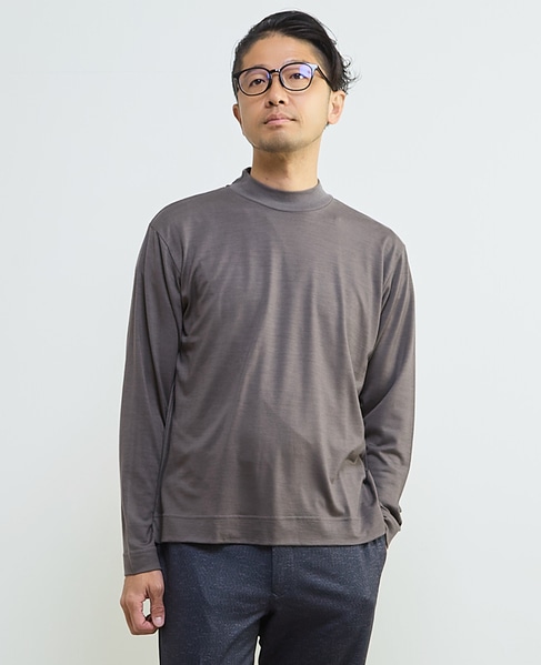 スーパー100ウォッシャブルウールモックネックTシャツ 詳細画像 ブラウン 1