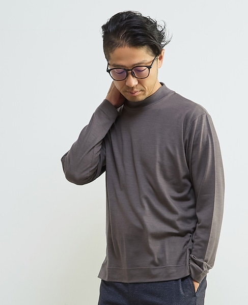 スーパー100ウォッシャブルウールモックネックTシャツ 詳細画像 ブラウン 11