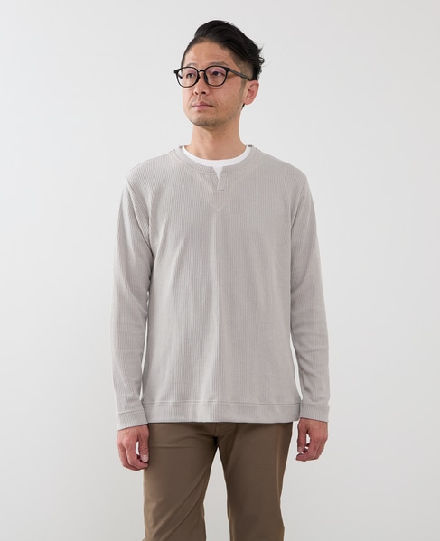 リンクスストライプカノコ キーネックTシャツ 詳細画像 ライトグレー 1