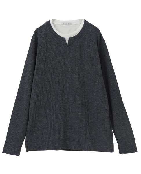 リンクスストライプカノコ キーネックTシャツ 詳細画像 ライトグレー 12