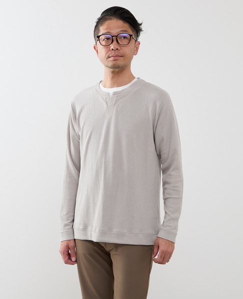 リンクスストライプカノコ キーネックTシャツ 詳細画像 ライトグレー 14