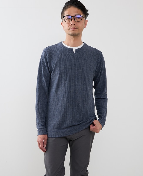 リンクスストライプカノコ キーネックTシャツ 詳細画像 ネイビー 1