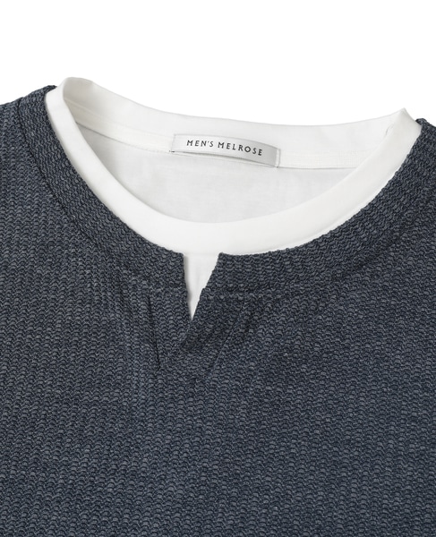 リンクスストライプカノコ キーネックTシャツ 詳細画像 ネイビー 3