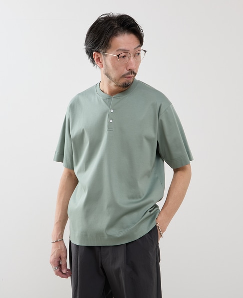 マーセライズドスムース ヘンリーネックTシャツ 詳細画像 グリーン 1