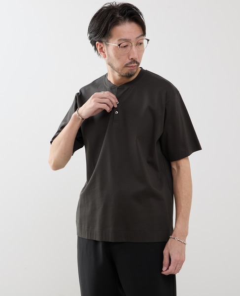 マーセライズドスムース ヘンリーネックTシャツ 詳細画像 チャコールグレー 1