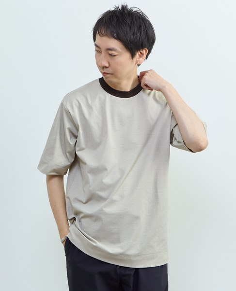 マイクロボーダークルーネックTシャツ | 吸水速乾 / 軽量 / UVカット 詳細画像 ブラウン 1