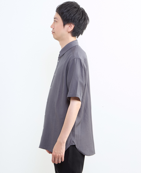 リネン混ダブルガーゼ 半袖バンドカラーシャツ 詳細画像 グレー 5