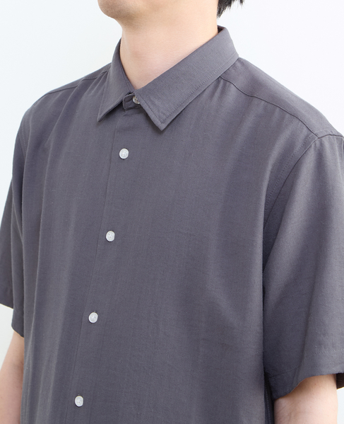 リネン混ダブルガーゼ 半袖バンドカラーシャツ 詳細画像 グレー 8