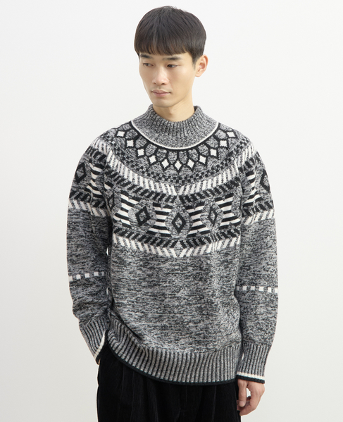 【1978 MEN'S MELROSE】球芯クロス柄ニット 詳細画像 グレー 10
