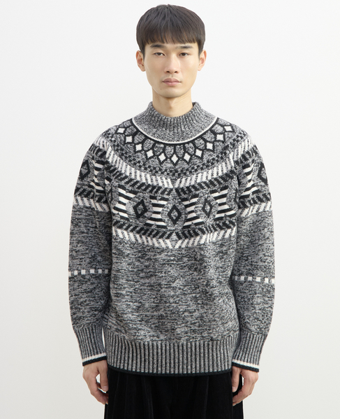 【1978 MEN'S MELROSE】球芯クロス柄ニット 詳細画像 グレー 5