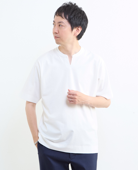 冷感プレーティング天竺キーネックTシャツ 詳細画像 ホワイト 12