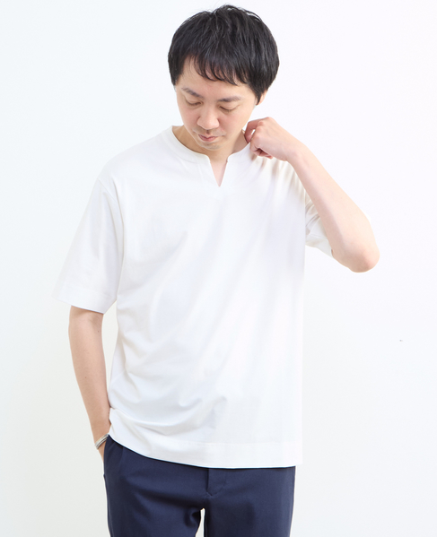 冷感プレーティング天竺キーネックTシャツ 詳細画像 ホワイト 13