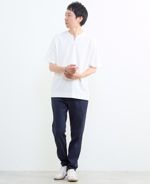 冷感プレーティング天竺キーネックTシャツ 詳細画像 ホワイト 15