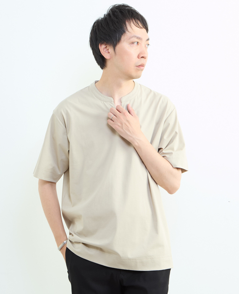 冷感プレーティング天竺キーネックTシャツ 詳細画像 ホワイト 17