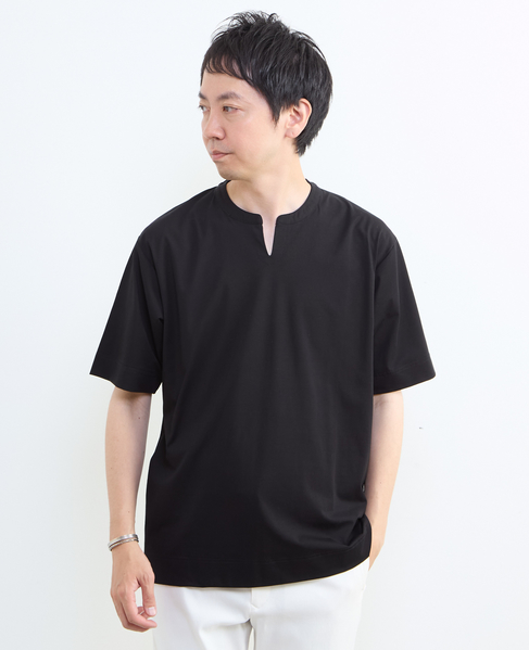 冷感プレーティング天竺キーネックTシャツ 詳細画像 ブラック 4