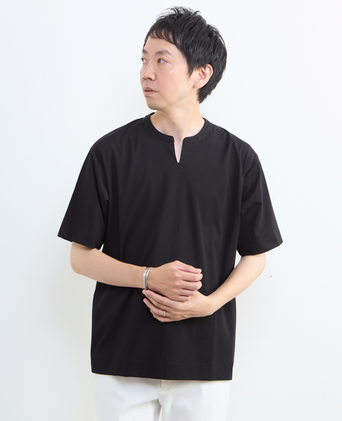 冷感プレーティング天竺キーネックTシャツ 詳細画像 ブラック 5