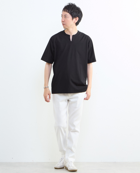 冷感プレーティング天竺キーネックTシャツ 詳細画像 ブラック 6
