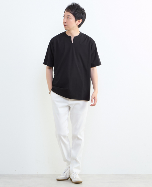 冷感プレーティング天竺キーネックTシャツ 詳細画像 ブラック 7