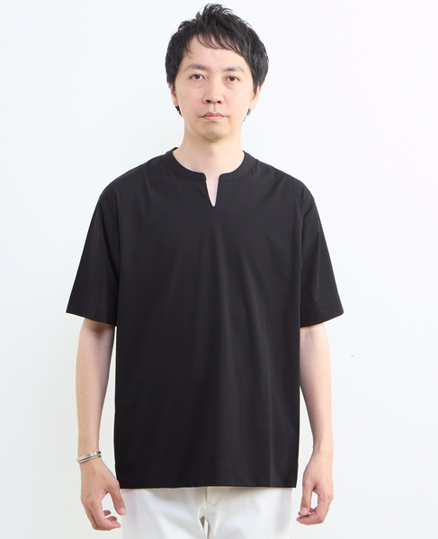 冷感プレーティング天竺キーネックTシャツ 詳細画像 ブラック 9