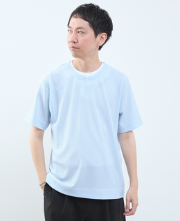 リンクスストライプ フェイクレイヤードキーネックTシャツ