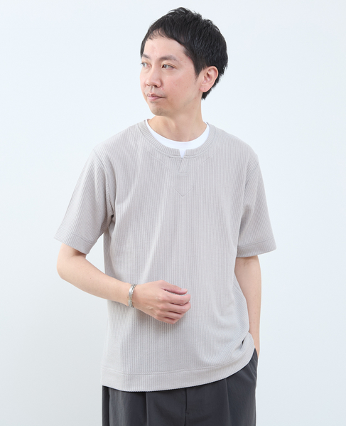 リンクスストライプ フェイクレイヤードキーネックTシャツ 詳細画像 ライトグレー 10