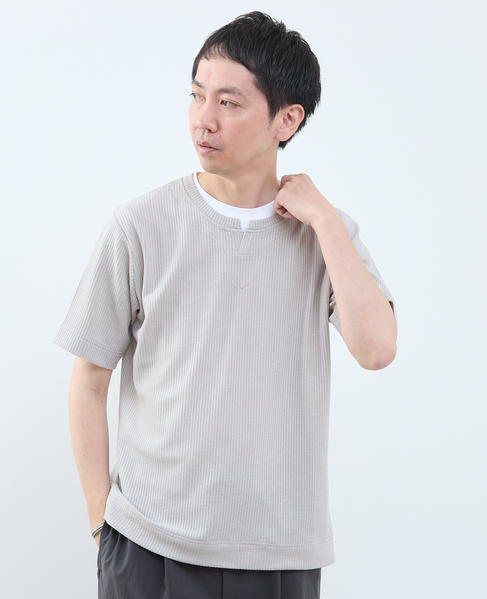 リンクスストライプ フェイクレイヤードキーネックTシャツ 詳細画像 ライトグレー 11