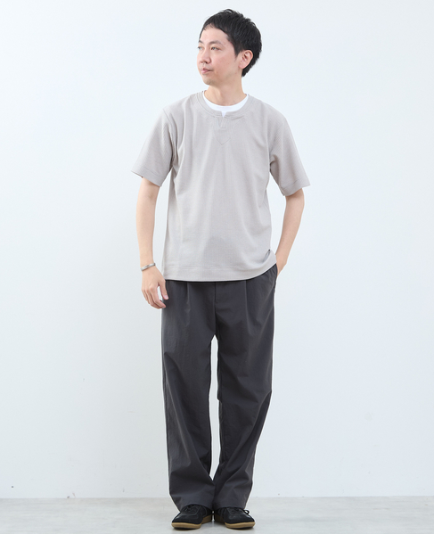 リンクスストライプ フェイクレイヤードキーネックTシャツ 詳細画像 ライトグレー 12