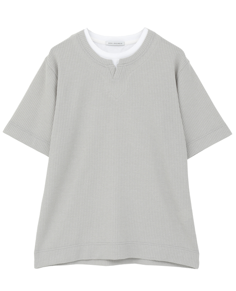 リンクスストライプ フェイクレイヤードキーネックTシャツ 詳細画像 ライトグレー 22