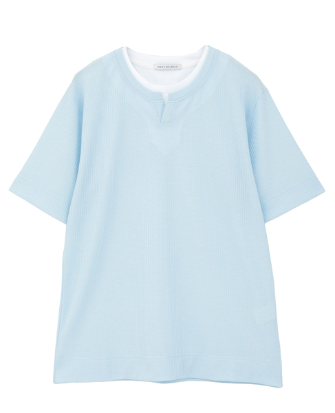 リンクスストライプ フェイクレイヤードキーネックTシャツ 詳細画像 ブルー 2