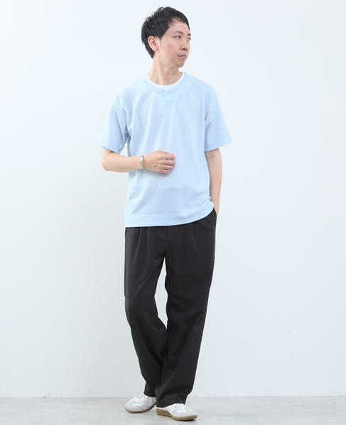 リンクスストライプ フェイクレイヤードキーネックTシャツ 詳細画像 ブルー 7