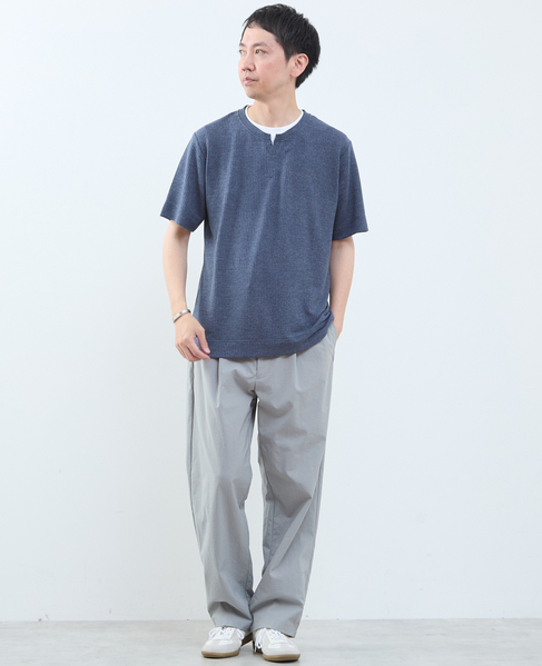 リンクスストライプ フェイクレイヤードキーネックTシャツ 詳細画像 ネイビー 11