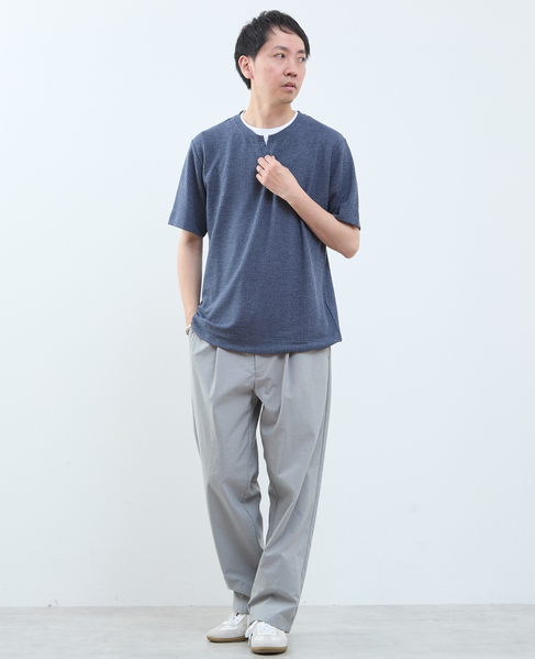 リンクスストライプ フェイクレイヤードキーネックTシャツ 詳細画像 ネイビー 12