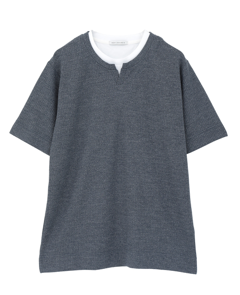 リンクスストライプ フェイクレイヤードキーネックTシャツ 詳細画像 ネイビー 2