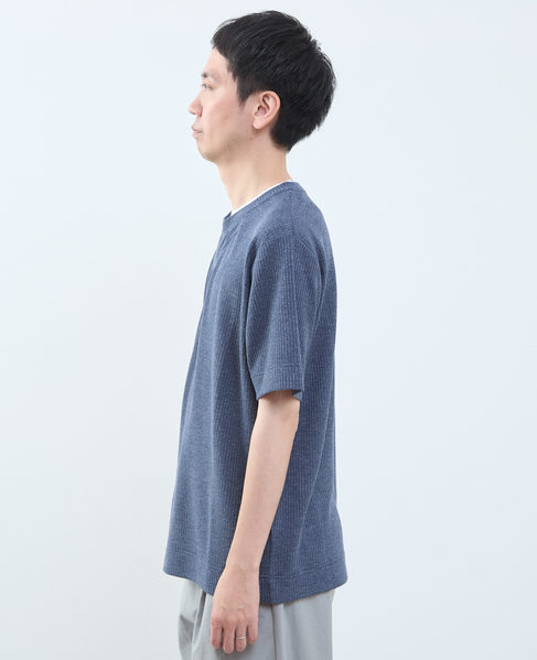 リンクスストライプ フェイクレイヤードキーネックTシャツ 詳細画像 ネイビー 5