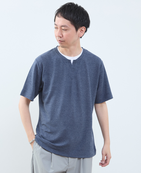 リンクスストライプ フェイクレイヤードキーネックTシャツ 詳細画像 ネイビー 9