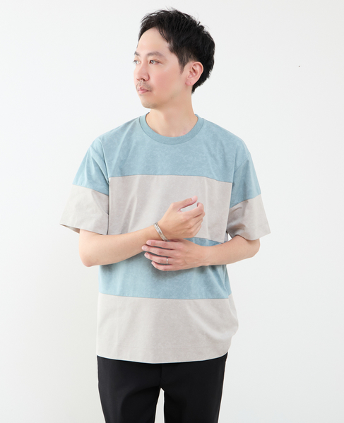 ムラプリントブロッキングボーダーTシャツ 詳細画像 ブルーグリーン 10