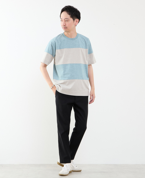 ムラプリントブロッキングボーダーTシャツ 詳細画像 ブルーグリーン 11
