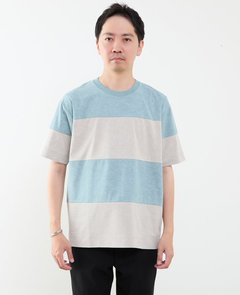 ムラプリントブロッキングボーダーTシャツ 詳細画像 ブルーグリーン 2