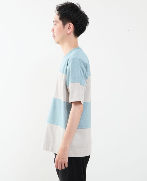 ムラプリントブロッキングボーダーTシャツ 詳細画像 ブルーグリーン 3