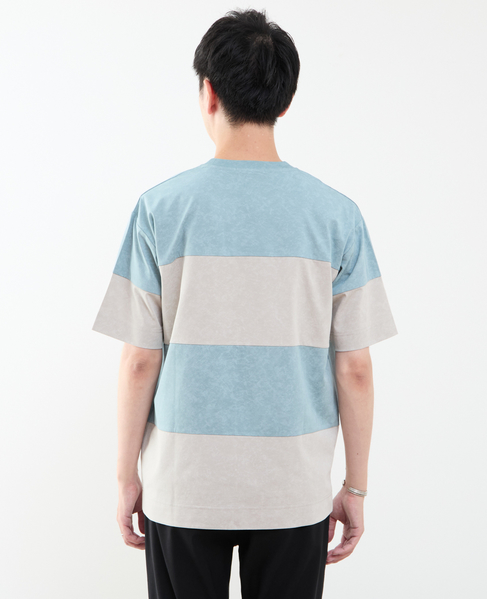 ムラプリントブロッキングボーダーTシャツ 詳細画像 ブルーグリーン 4