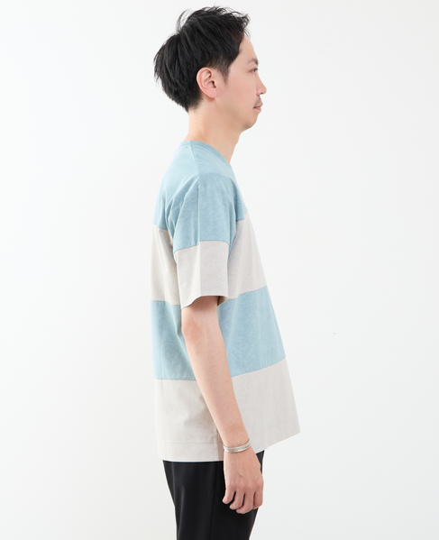 ムラプリントブロッキングボーダーTシャツ 詳細画像 ブルーグリーン 5